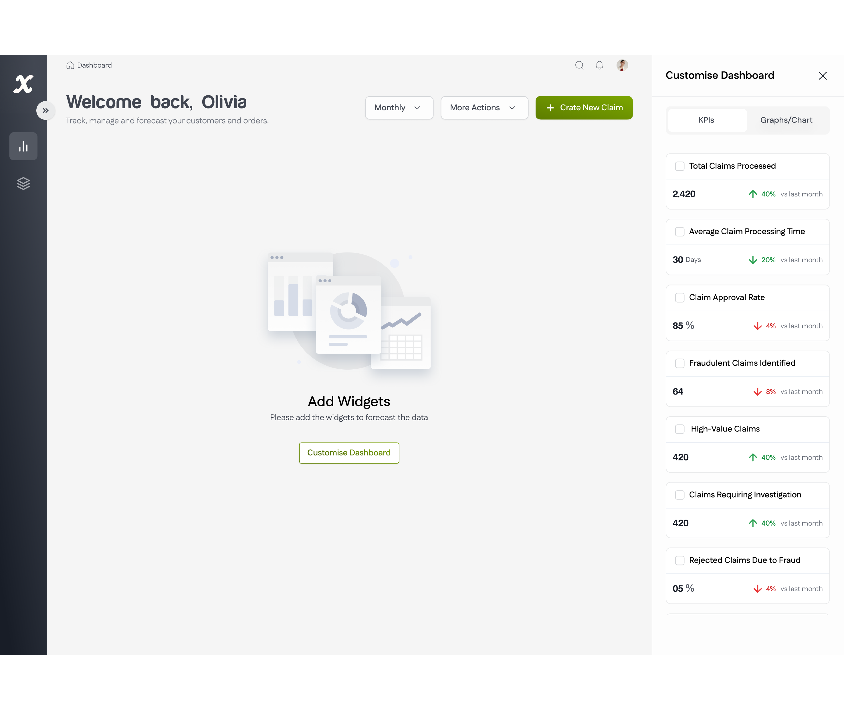 Control dashboard interface